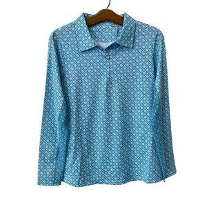 Seabreeze Long Sleeve Golf Polo Shirt Women MED Floral Print Blue Athleisure NEW